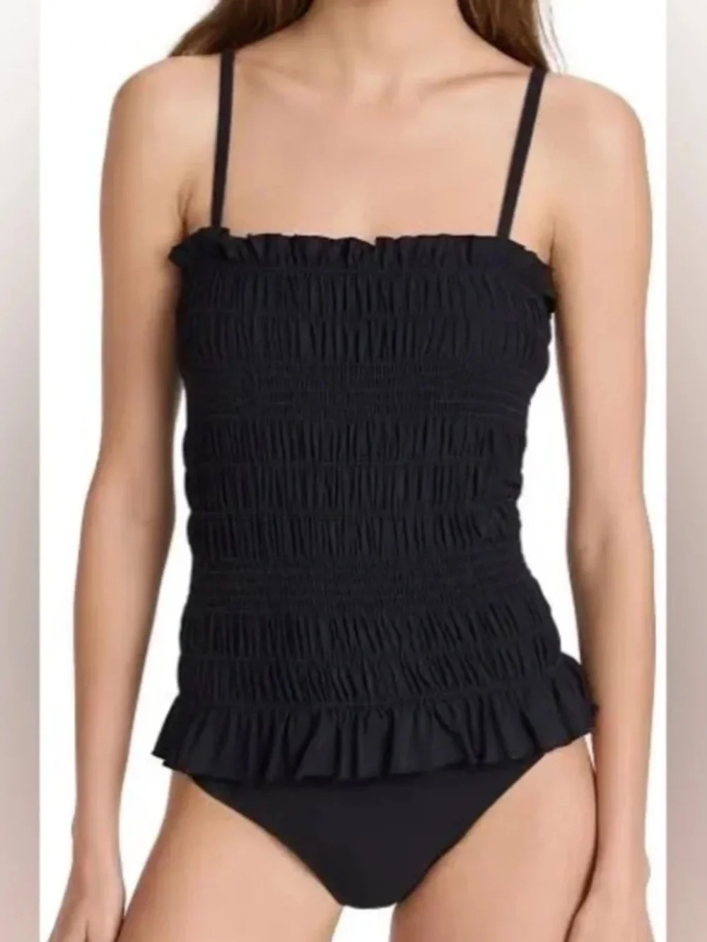 Tory Burch Women's Costa Smocked One Piece Ruffled Swimsuit, Black